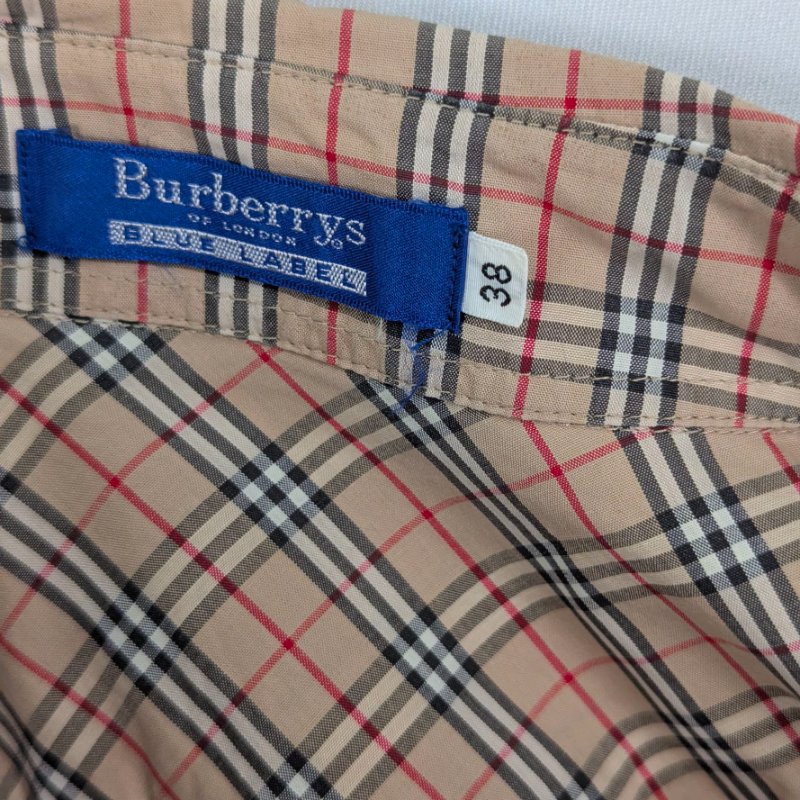 莉亞精品♡Burberry 駝色黑白紅格紋長袖襯衫 尺碼38 二手美衣-3