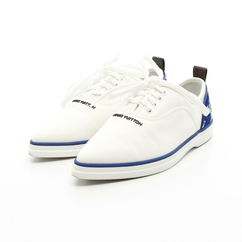 路易威登 Match Point Line 帆布運動鞋 白色 藍色 二手 女款 #38 LV-0