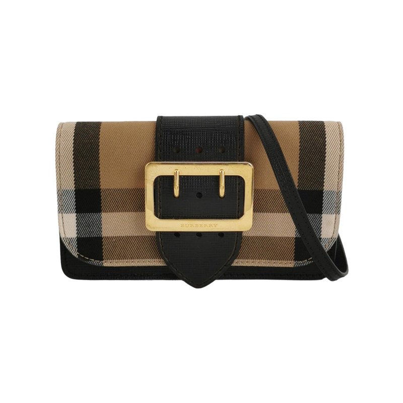 Burberry Buckle牛皮帆布格紋搭扣斜挎包單肩包-0