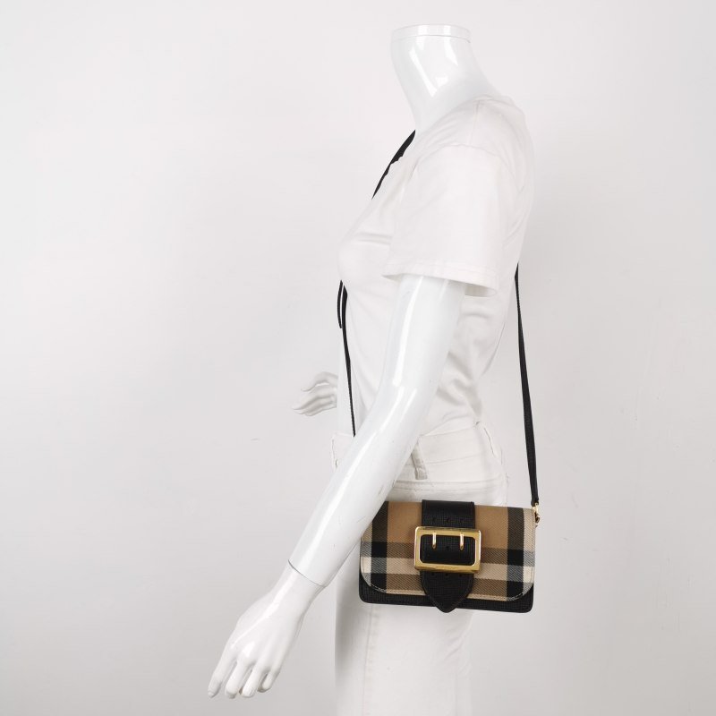 Burberry Buckle牛皮帆布格紋搭扣斜挎包單肩包-1