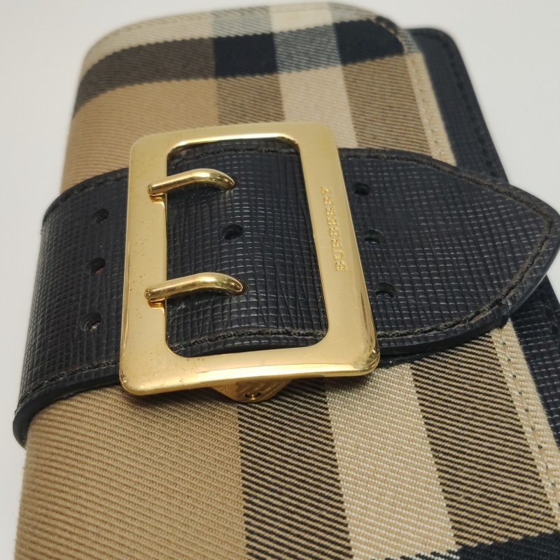 Burberry Buckle牛皮帆布格紋搭扣斜挎包單肩包-13