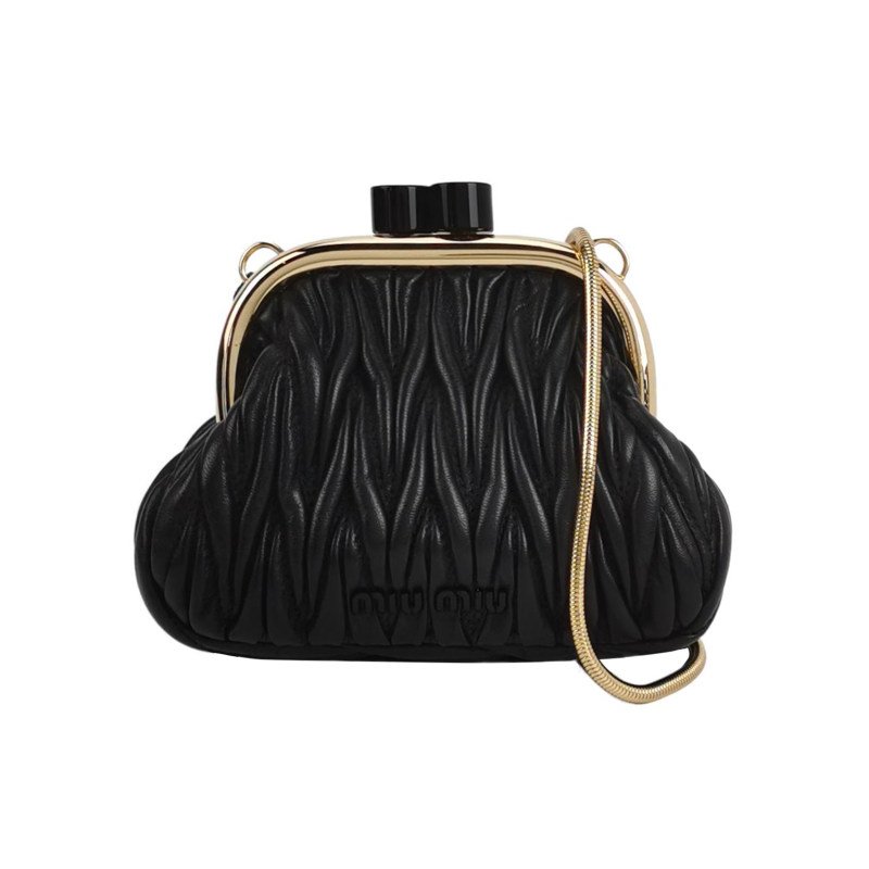 Miu Miu Belle羊皮純色褶皺字母logo斜挎包-0