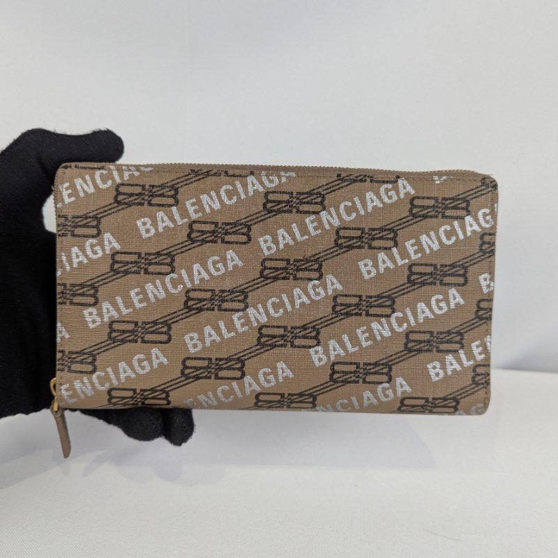 莉亞精品♡Balenciaga 字母滿印駝色長夾 二手美品-5