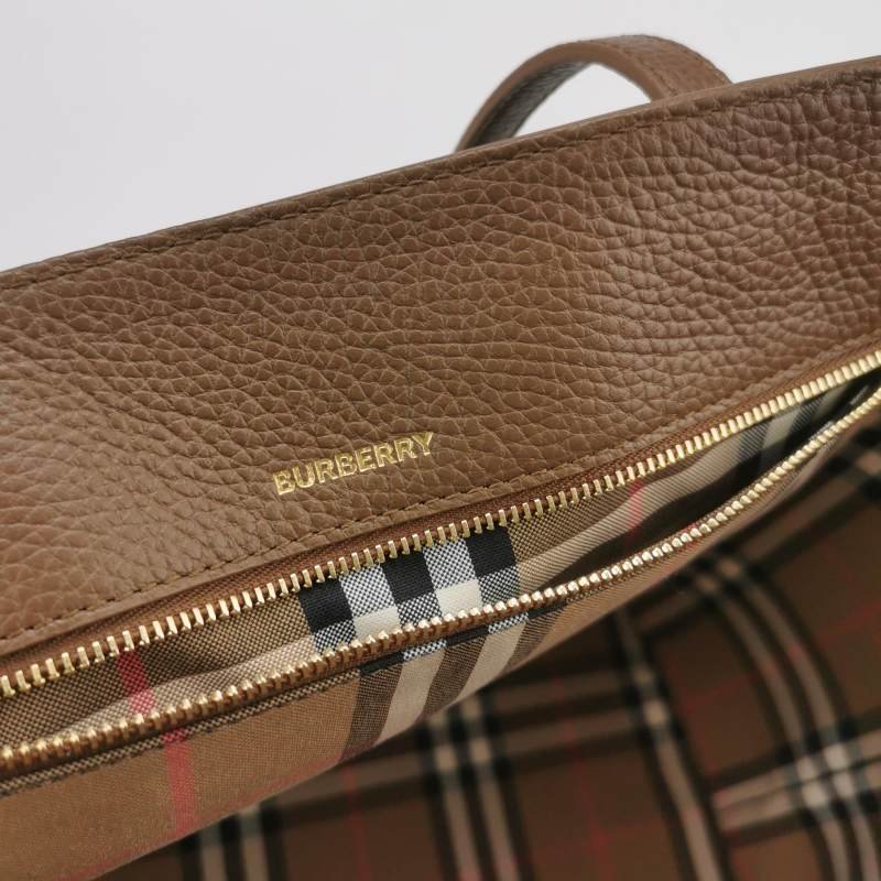 Burberry 牛皮纯色字母Logo托特包单肩包-7