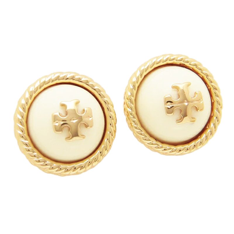 【TORY BURCH】雙T-LOGO耳環-米白-0