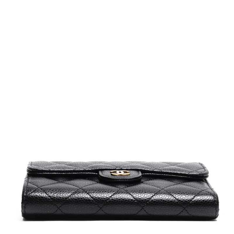 CHANEL 經典金色CC Logo 牛皮三折翻蓋中夾(黑色) 芯片款-2