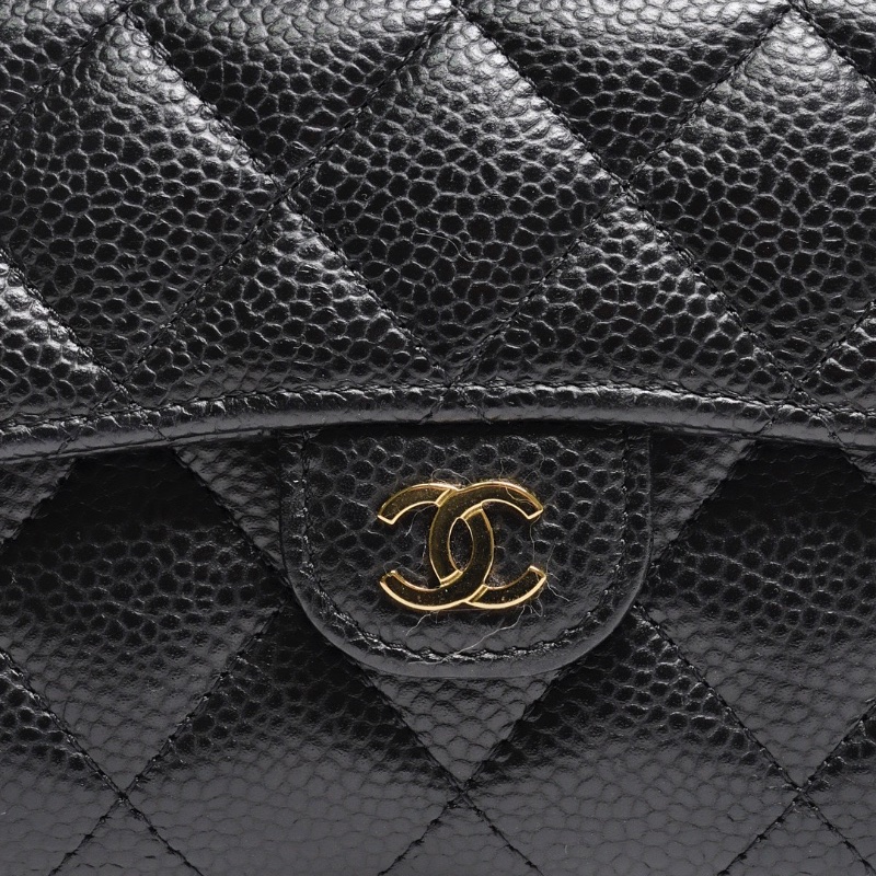 CHANEL 經典金色CC Logo 牛皮三折翻蓋中夾(黑色) 芯片款-6