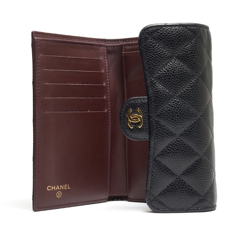 CHANEL 經典金色CC Logo 牛皮三折翻蓋中夾(黑色) 芯片款-8