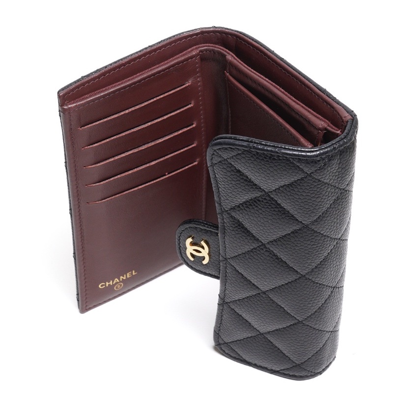 CHANEL 經典金色CC Logo 牛皮三折翻蓋中夾(黑色) 芯片款-9