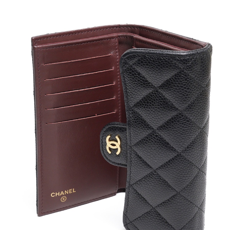 CHANEL 經典金色CC Logo 牛皮三折翻蓋中夾(黑色) 芯片款-10