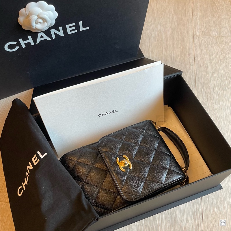 （年末降價衝評價檔期後回調168000） CHANEL Caviar Leather 荔枝皮 黑金小包/手機包-0