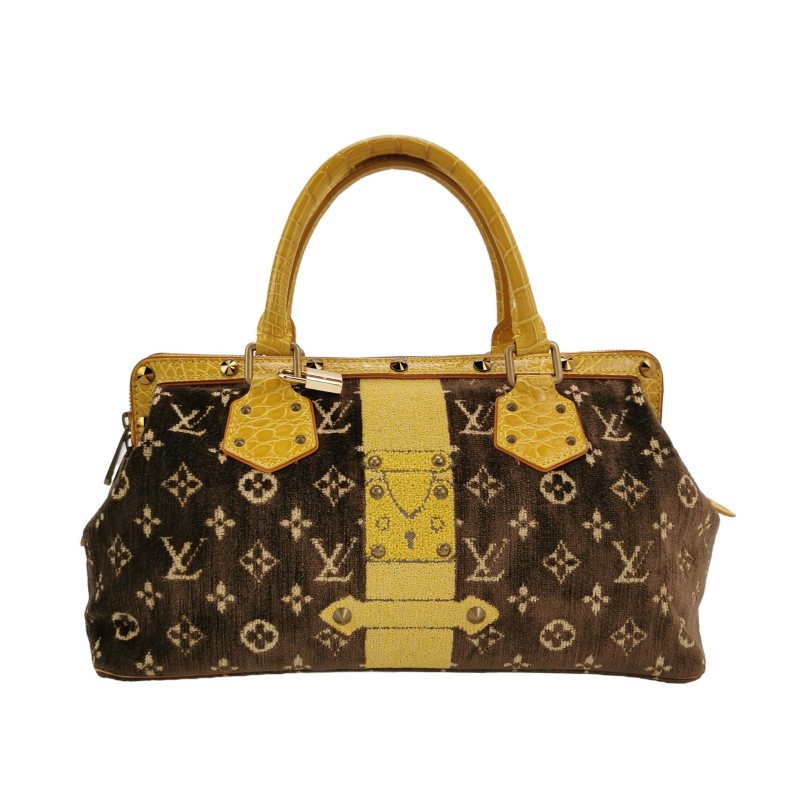 Louis Vuitton (LV) Trompe L'Oeil L'ngenieux 鱷魚皮絨布植鞣革拼色老花中古手提包-0