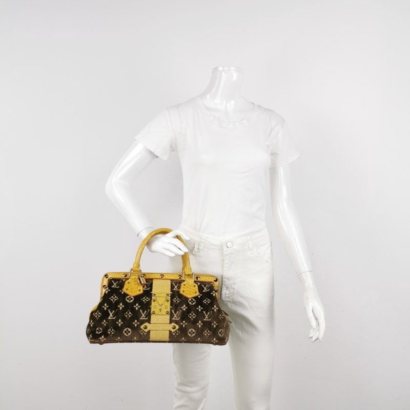 Louis Vuitton (LV) Trompe L'Oeil L'ngenieux 鱷魚皮絨布植鞣革拼色老花中古手提包-1