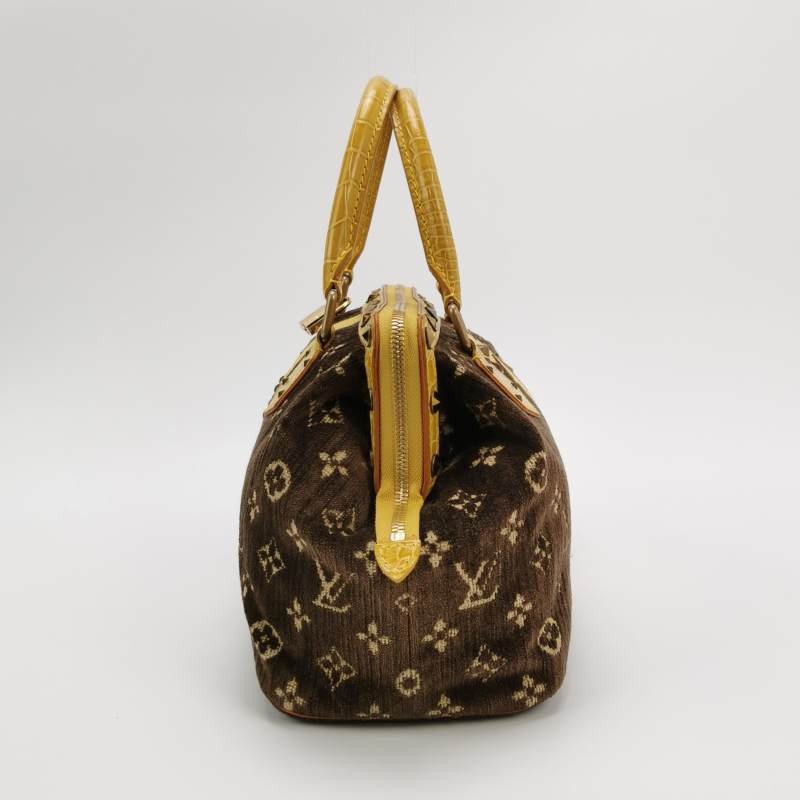 Louis Vuitton (LV) Trompe L'Oeil L'ngenieux 鱷魚皮絨布植鞣革拼色老花中古手提包-2