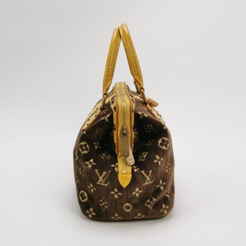Louis Vuitton (LV) Trompe L'Oeil L'ngenieux 鱷魚皮絨布植鞣革拼色老花中古手提包-3