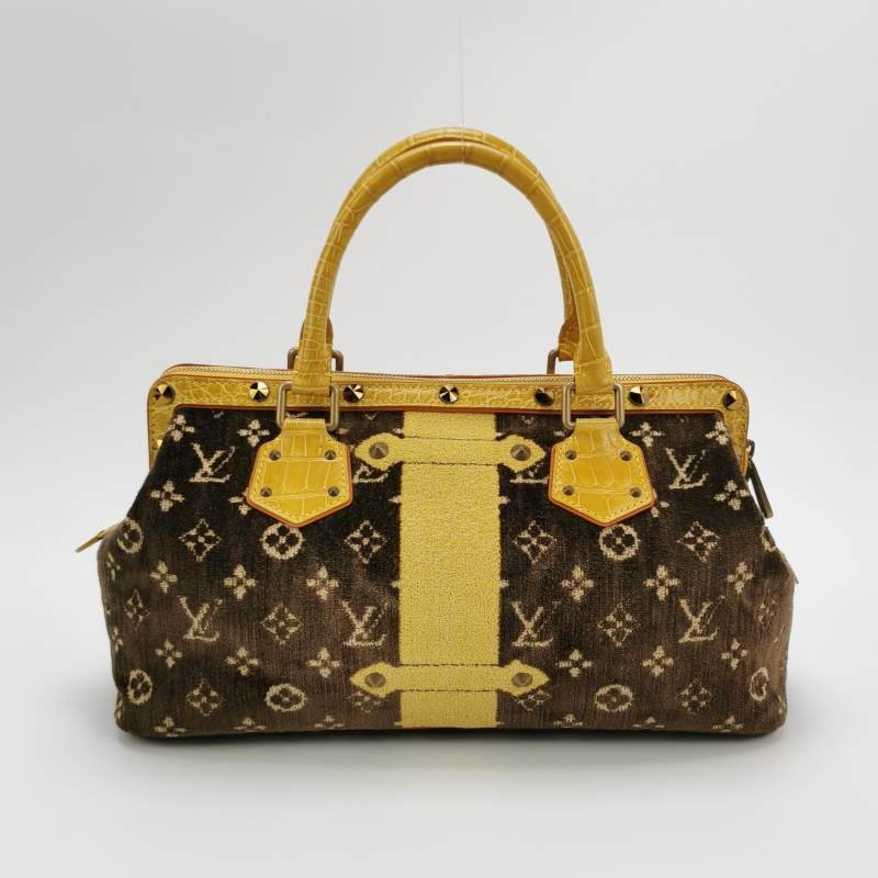 Louis Vuitton (LV) Trompe L'Oeil L'ngenieux 鱷魚皮絨布植鞣革拼色老花中古手提包-4