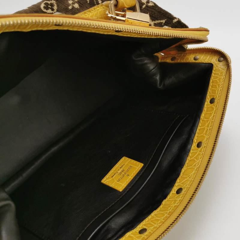 Louis Vuitton (LV) Trompe L'Oeil L'ngenieux 鱷魚皮絨布植鞣革拼色老花中古手提包-6