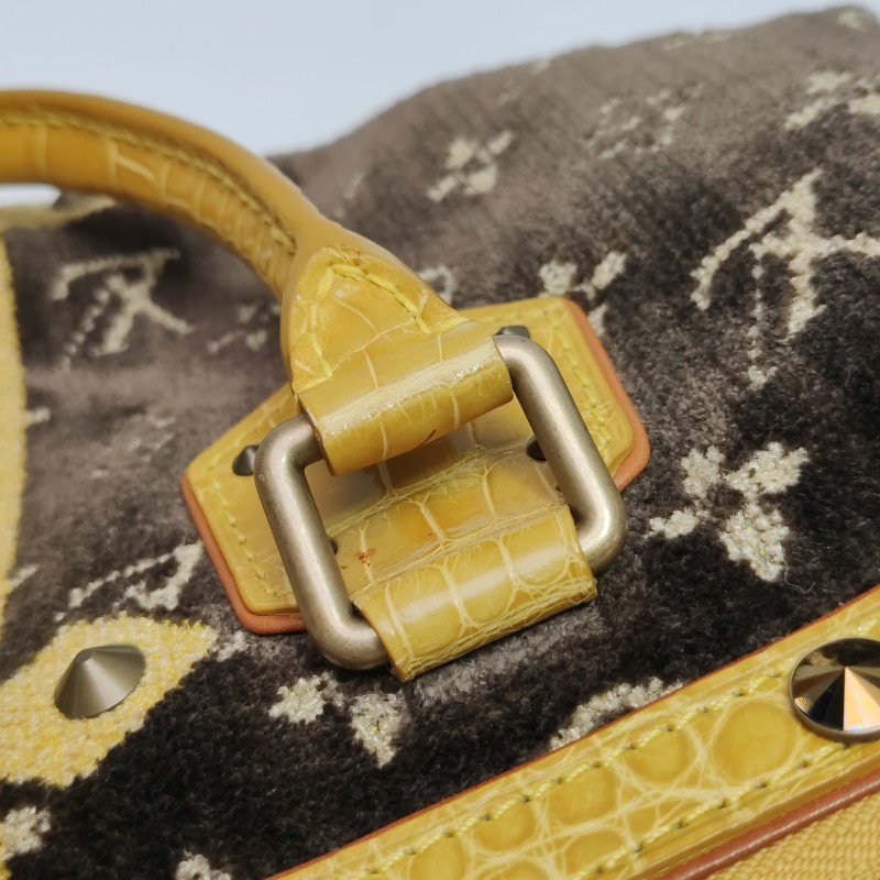 Louis Vuitton (LV) Trompe L'Oeil L'ngenieux 鱷魚皮絨布植鞣革拼色老花中古手提包-13