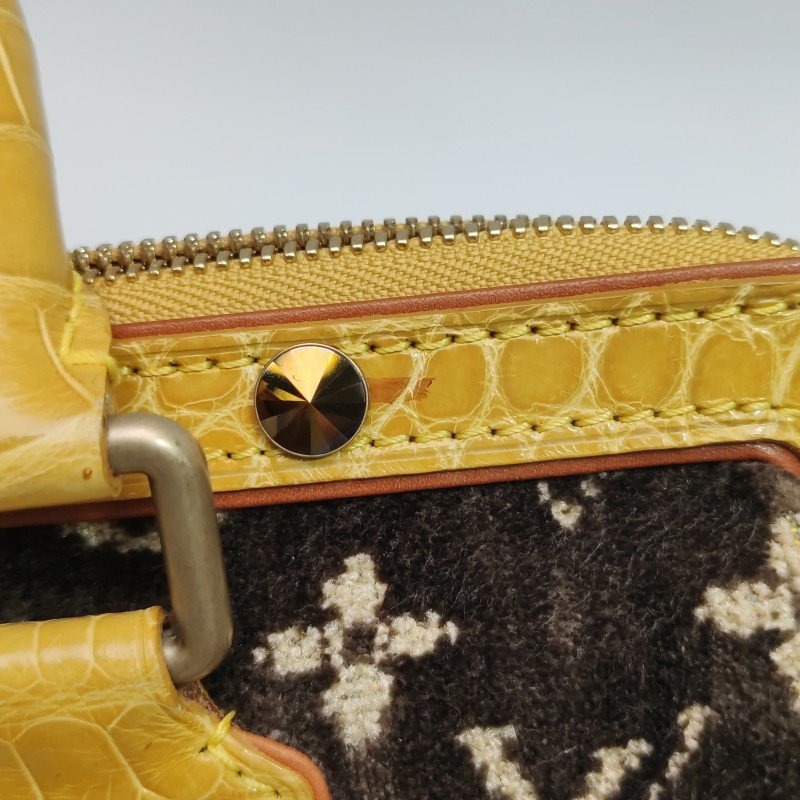 Louis Vuitton (LV) Trompe L'Oeil L'ngenieux 鱷魚皮絨布植鞣革拼色老花中古手提包-18