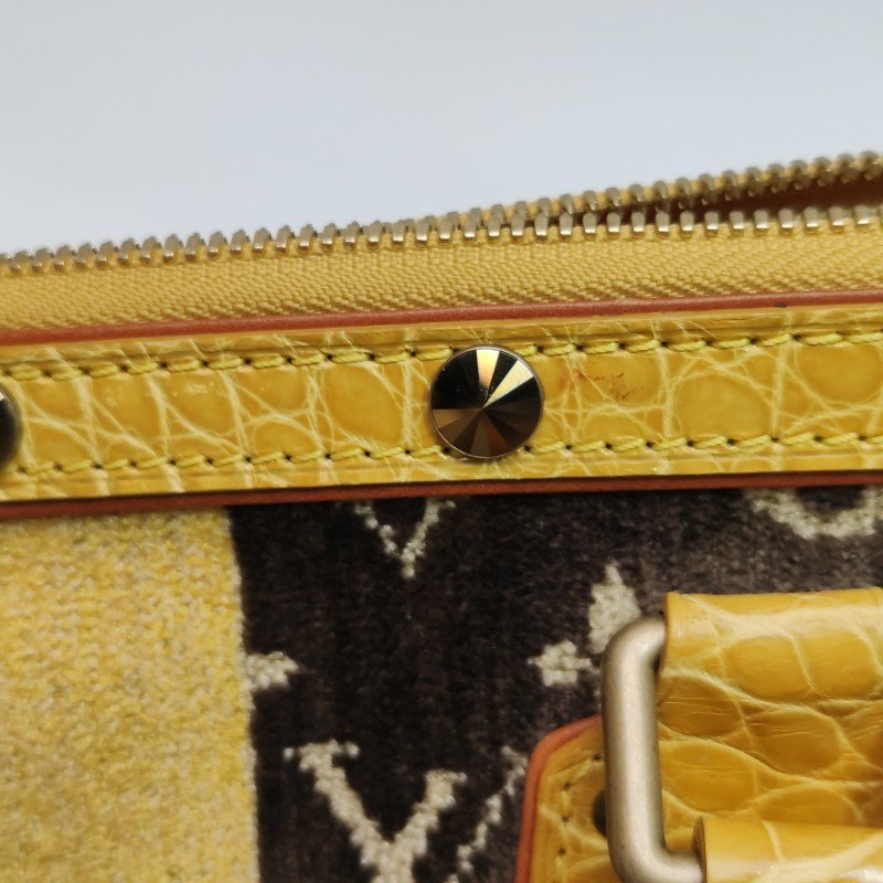 Louis Vuitton (LV) Trompe L'Oeil L'ngenieux 鱷魚皮絨布植鞣革拼色老花中古手提包-20