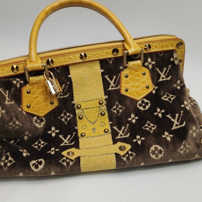 Louis Vuitton (LV) Trompe L'Oeil L'ngenieux 鱷魚皮絨布植鞣革拼色老花中古手提包-22