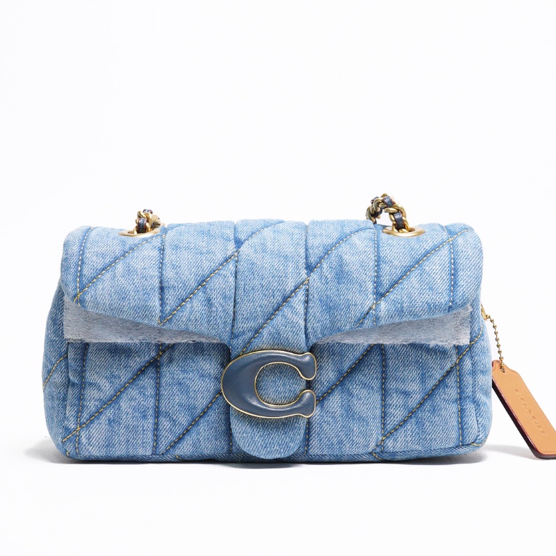 COACH TABBY 20 絎縫牛仔帆布鏈帶肩背/斜背翻蓋兩用包-丹寧藍色-0