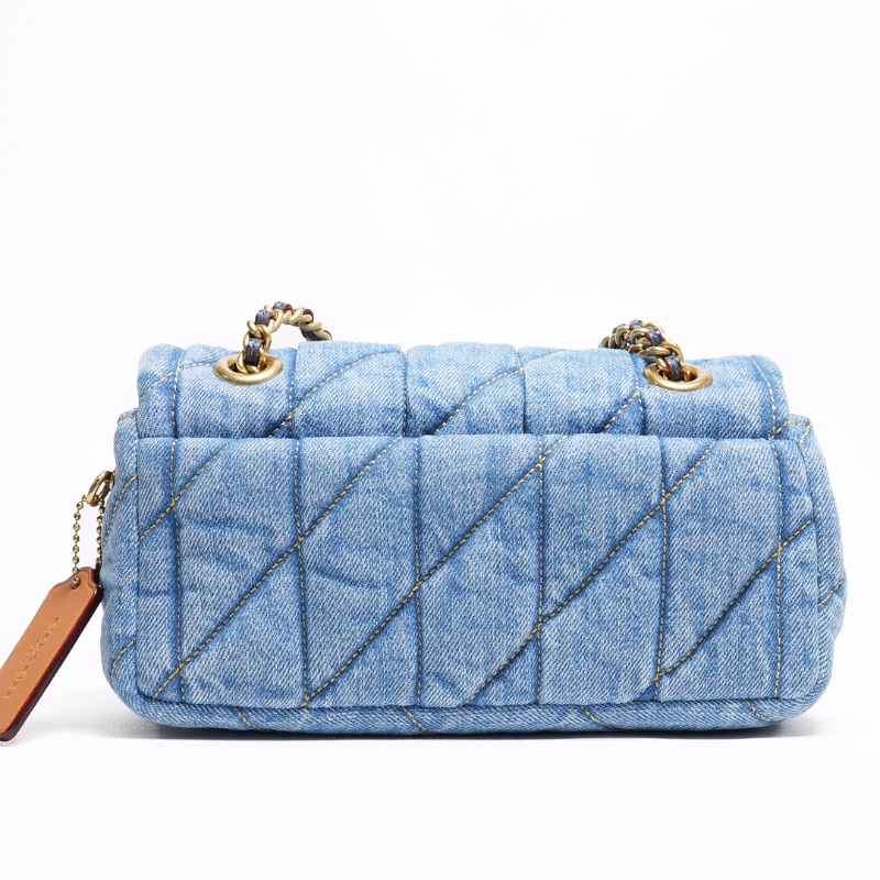 COACH TABBY 20 絎縫牛仔帆布鏈帶肩背/斜背翻蓋兩用包-丹寧藍色-1