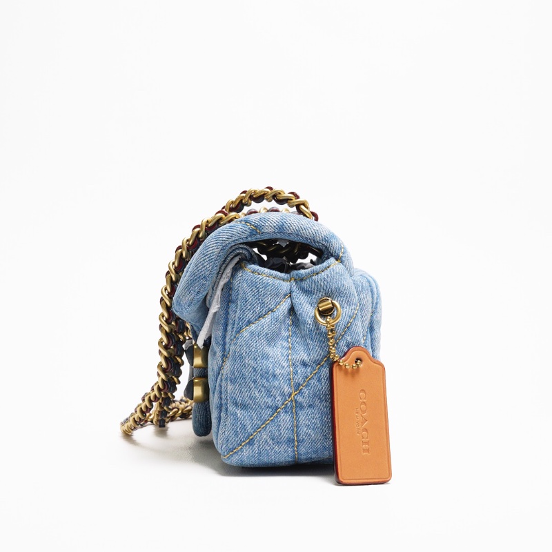 COACH TABBY 20 絎縫牛仔帆布鏈帶肩背/斜背翻蓋兩用包-丹寧藍色-2