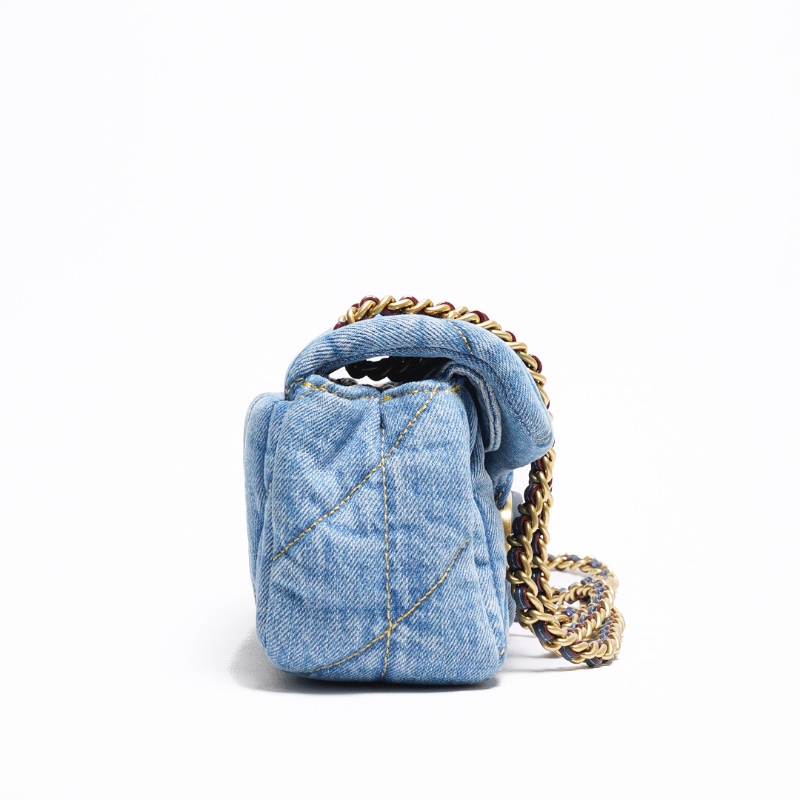 COACH TABBY 20 絎縫牛仔帆布鏈帶肩背/斜背翻蓋兩用包-丹寧藍色-3