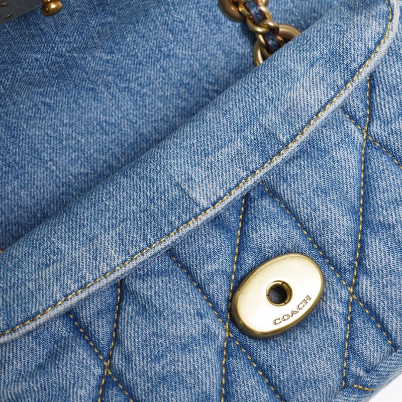 COACH TABBY 20 絎縫牛仔帆布鏈帶肩背/斜背翻蓋兩用包-丹寧藍色-6