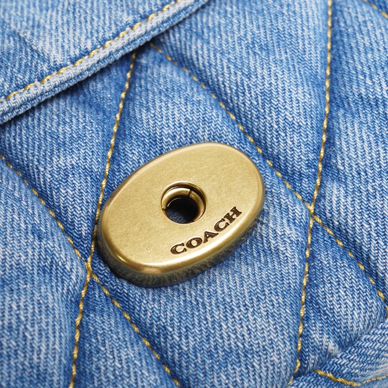 COACH TABBY 20 絎縫牛仔帆布鏈帶肩背/斜背翻蓋兩用包-丹寧藍色-7