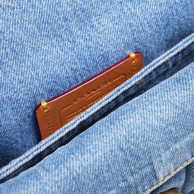 COACH TABBY 20 絎縫牛仔帆布鏈帶肩背/斜背翻蓋兩用包-丹寧藍色-9