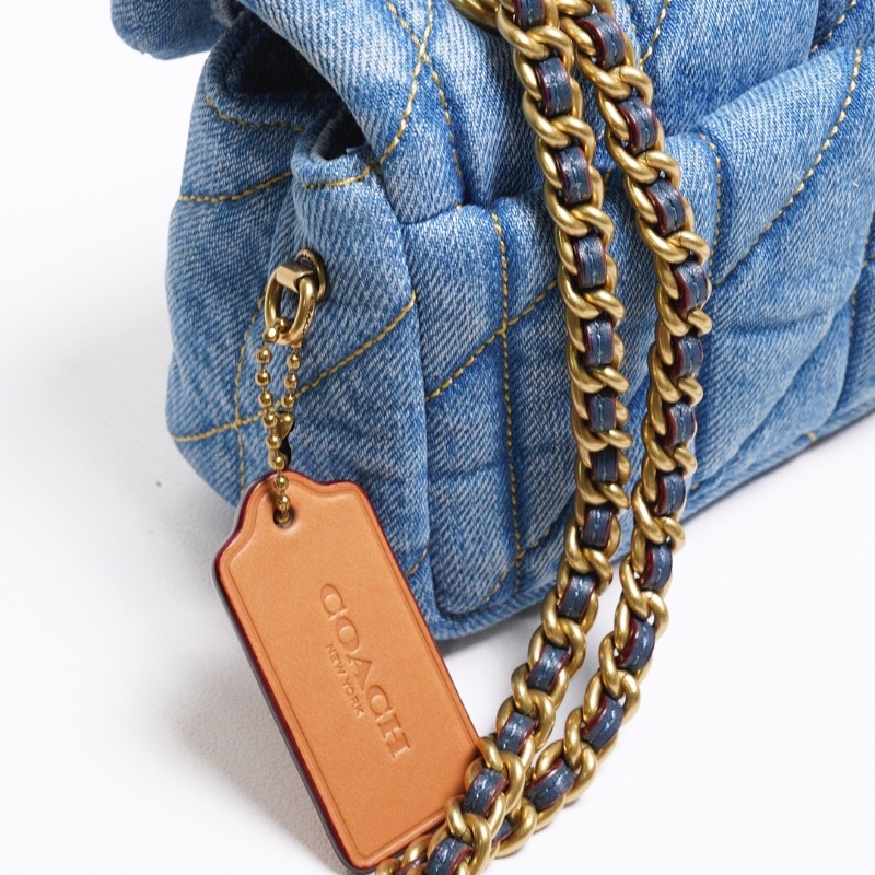 COACH TABBY 20 絎縫牛仔帆布鏈帶肩背/斜背翻蓋兩用包-丹寧藍色-10