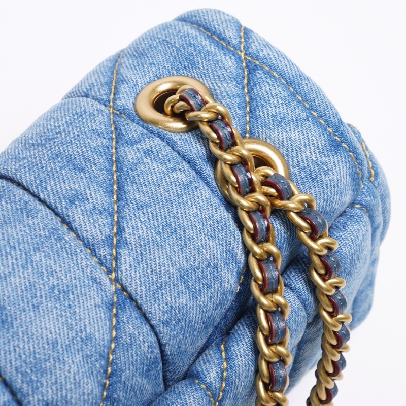 COACH TABBY 20 絎縫牛仔帆布鏈帶肩背/斜背翻蓋兩用包-丹寧藍色-12