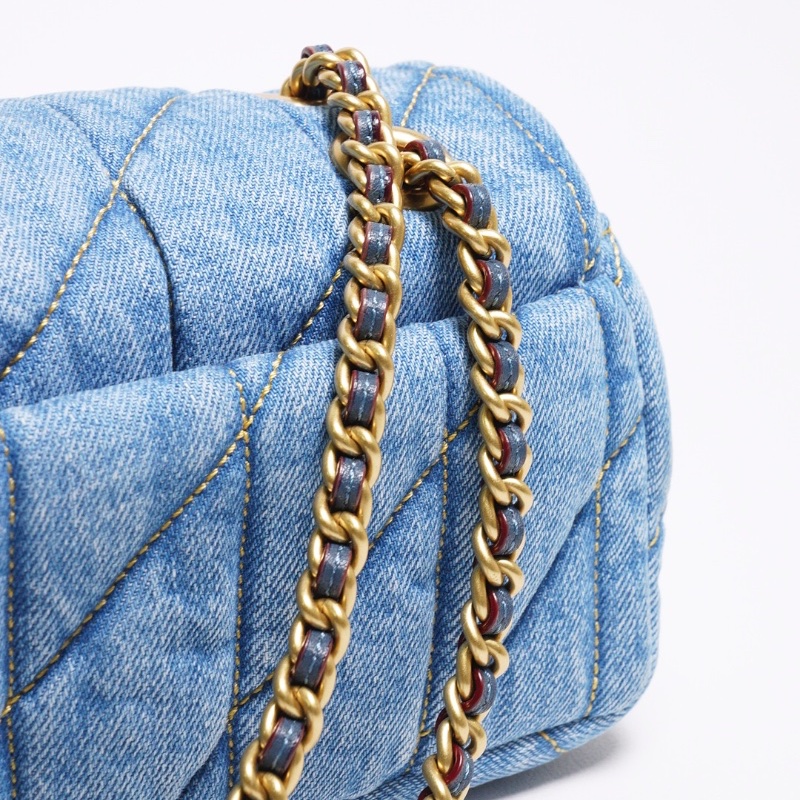 COACH TABBY 20 絎縫牛仔帆布鏈帶肩背/斜背翻蓋兩用包-丹寧藍色-13