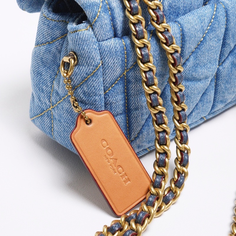 COACH TABBY 20 絎縫牛仔帆布鏈帶肩背/斜背翻蓋兩用包-丹寧藍色-14