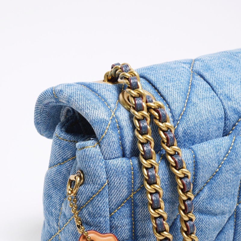 COACH TABBY 20 絎縫牛仔帆布鏈帶肩背/斜背翻蓋兩用包-丹寧藍色-15