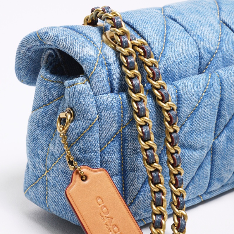 COACH TABBY 20 絎縫牛仔帆布鏈帶肩背/斜背翻蓋兩用包-丹寧藍色-16