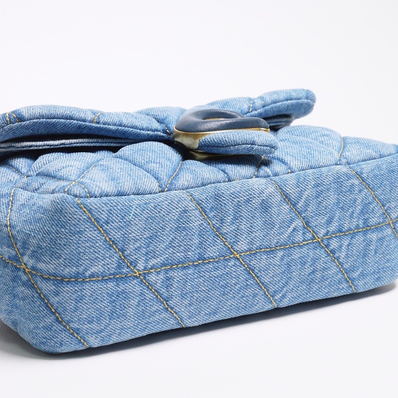 COACH TABBY 20 絎縫牛仔帆布鏈帶肩背/斜背翻蓋兩用包-丹寧藍色-18