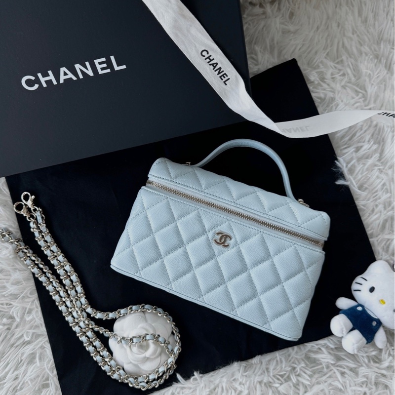 【配件：小票 防塵袋 💕】Chanel 25s lp 飯盒包 盒子包 淡藍色 baby藍 荔枝牛皮 金鍊 鏈條可拆卸 手提 斜挎 單肩-1