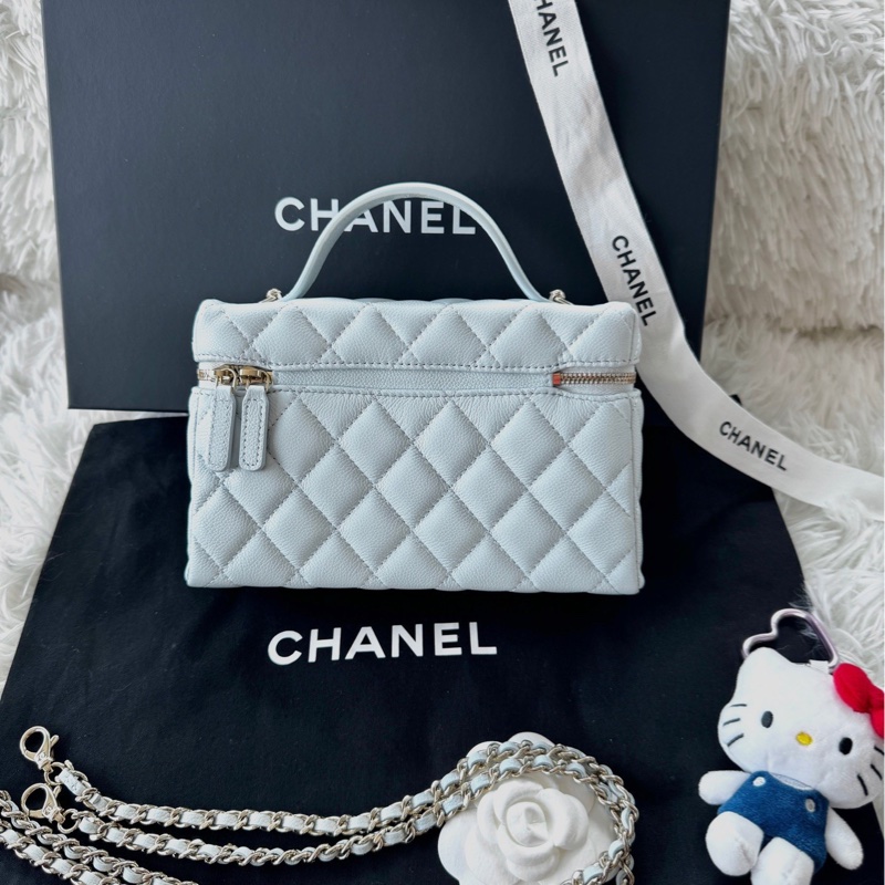 【配件：小票 防塵袋 💕】Chanel 25s lp 飯盒包 盒子包 淡藍色 baby藍 荔枝牛皮 金鍊 鏈條可拆卸 手提 斜挎 單肩-2