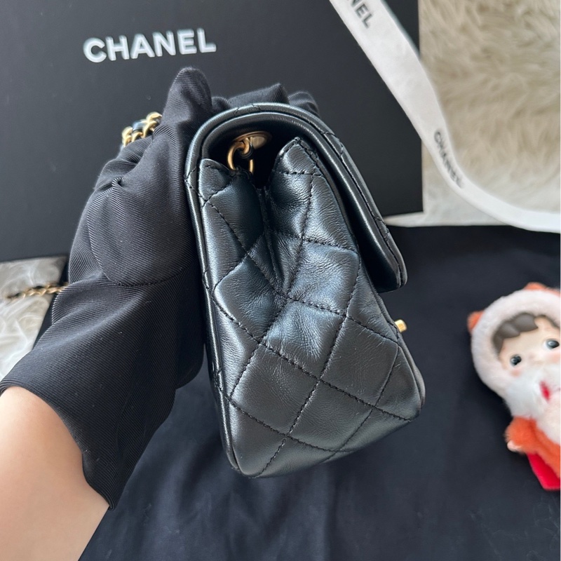 【配件：防塵袋 💕】Chanel 22s cf 核桃金球 方胖子 黑金 黑色 金扣 羊皮 手提 單肩 斜挎-2