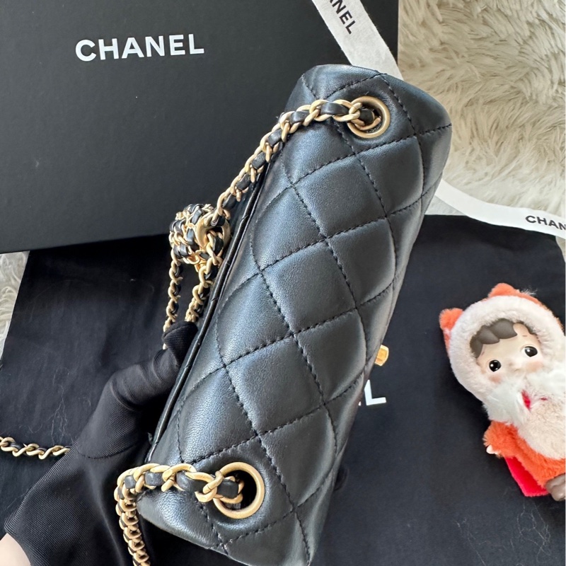 【配件：防塵袋 💕】Chanel 22s cf 核桃金球 方胖子 黑金 黑色 金扣 羊皮 手提 單肩 斜挎-3