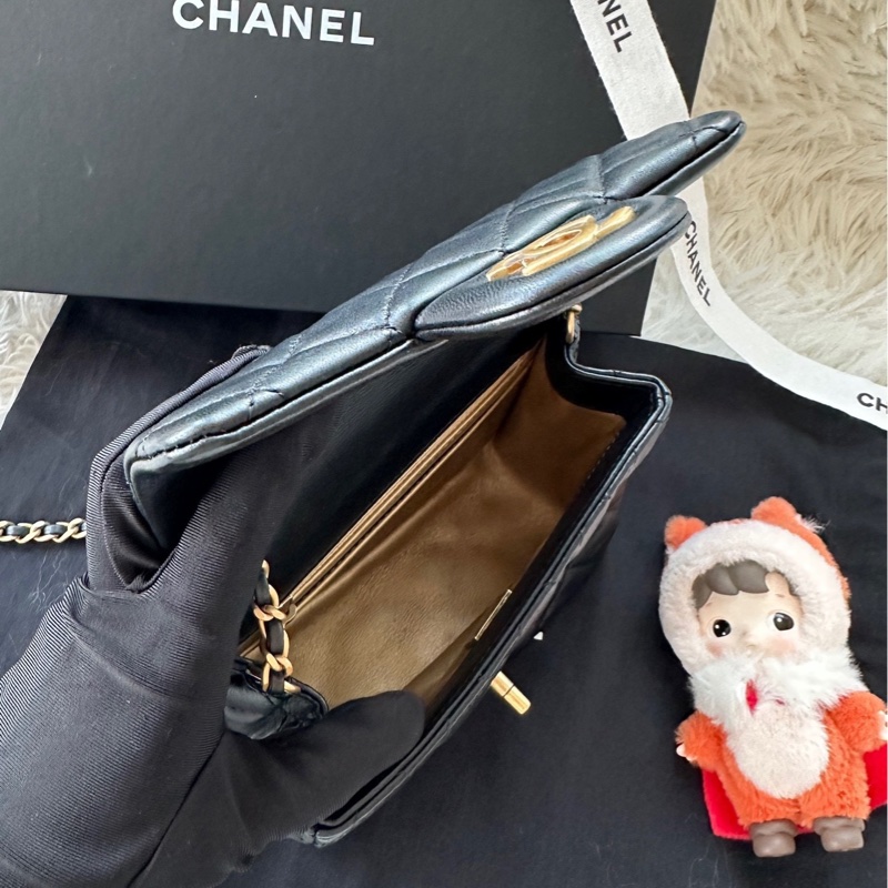 【配件：防塵袋 💕】Chanel 22s cf 核桃金球 方胖子 黑金 黑色 金扣 羊皮 手提 單肩 斜挎-5