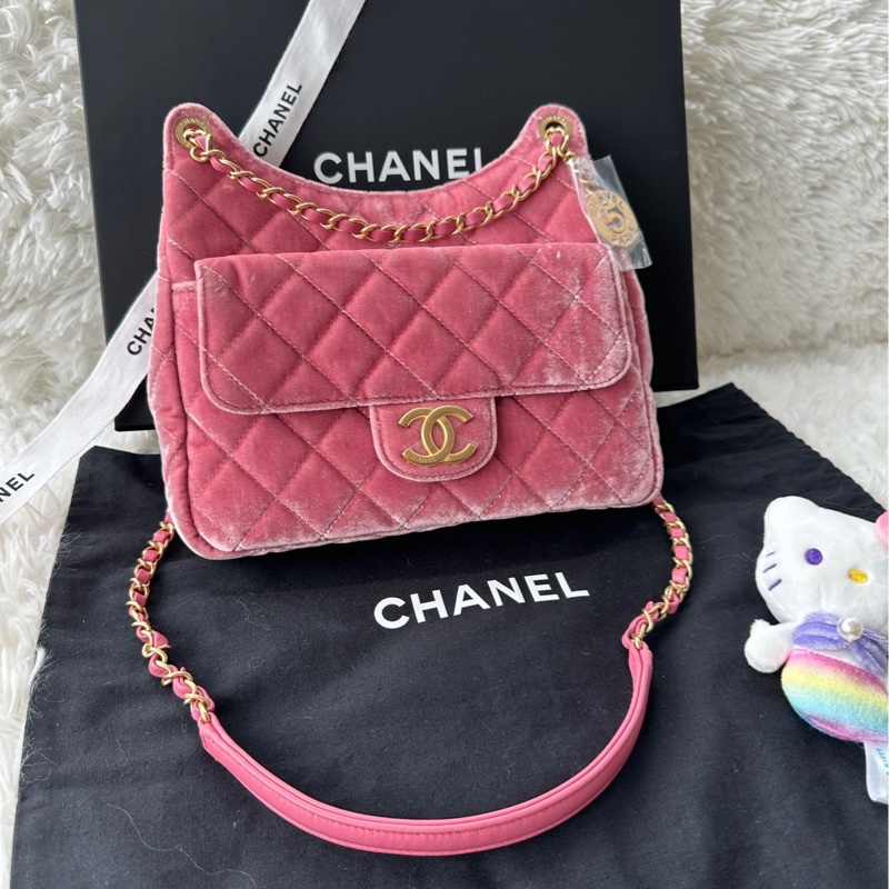 【配件:盒子 防塵袋 💕】Chanel 23b 天貓精靈 中號 金扣 玫瑰粉 粉色絲絨-1