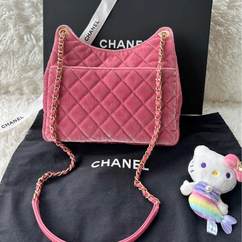 【配件:盒子 防塵袋 💕】Chanel 23b 天貓精靈 中號 金扣 玫瑰粉 粉色絲絨-2