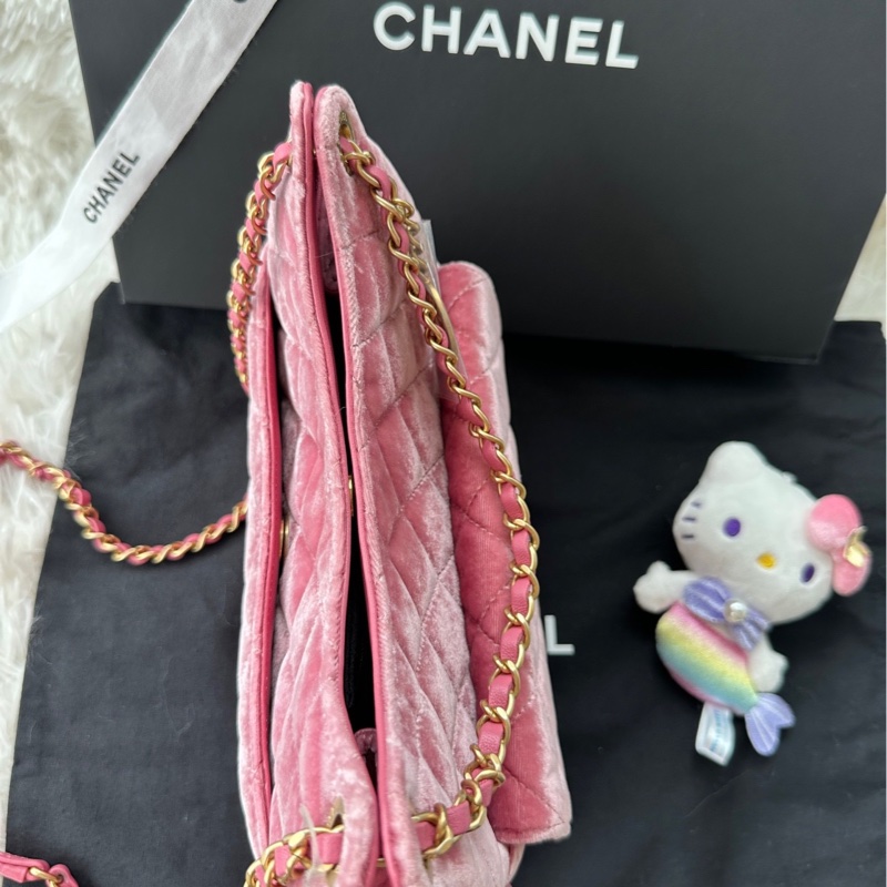 【配件:盒子 防塵袋 💕】Chanel 23b 天貓精靈 中號 金扣 玫瑰粉 粉色絲絨-3
