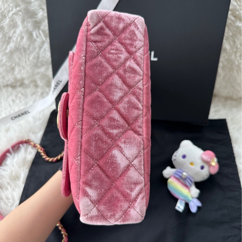 【配件:盒子 防塵袋 💕】Chanel 23b 天貓精靈 中號 金扣 玫瑰粉 粉色絲絨-4