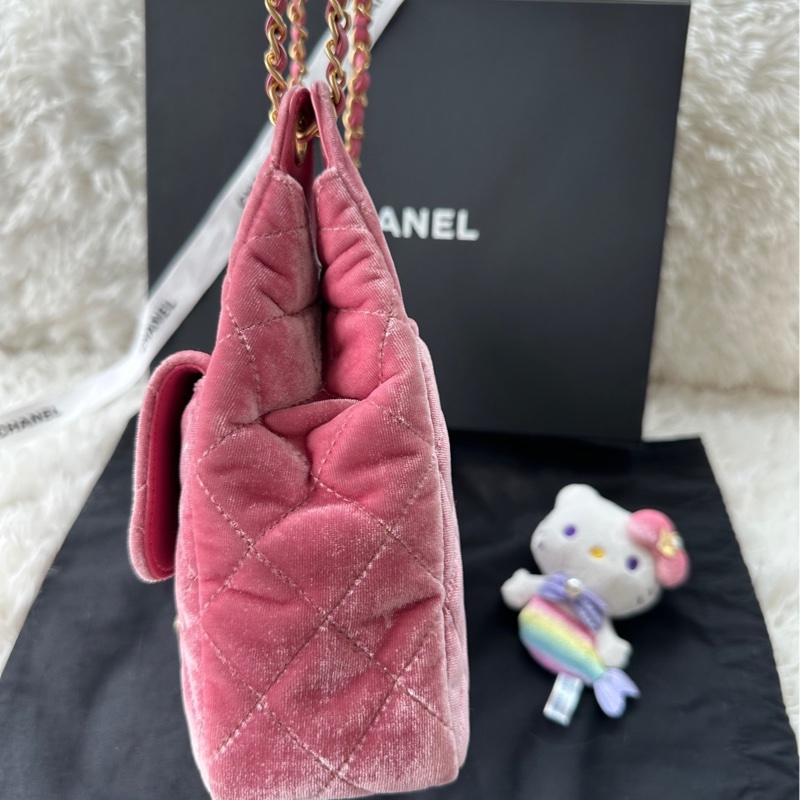 【配件:盒子 防塵袋 💕】Chanel 23b 天貓精靈 中號 金扣 玫瑰粉 粉色絲絨-5