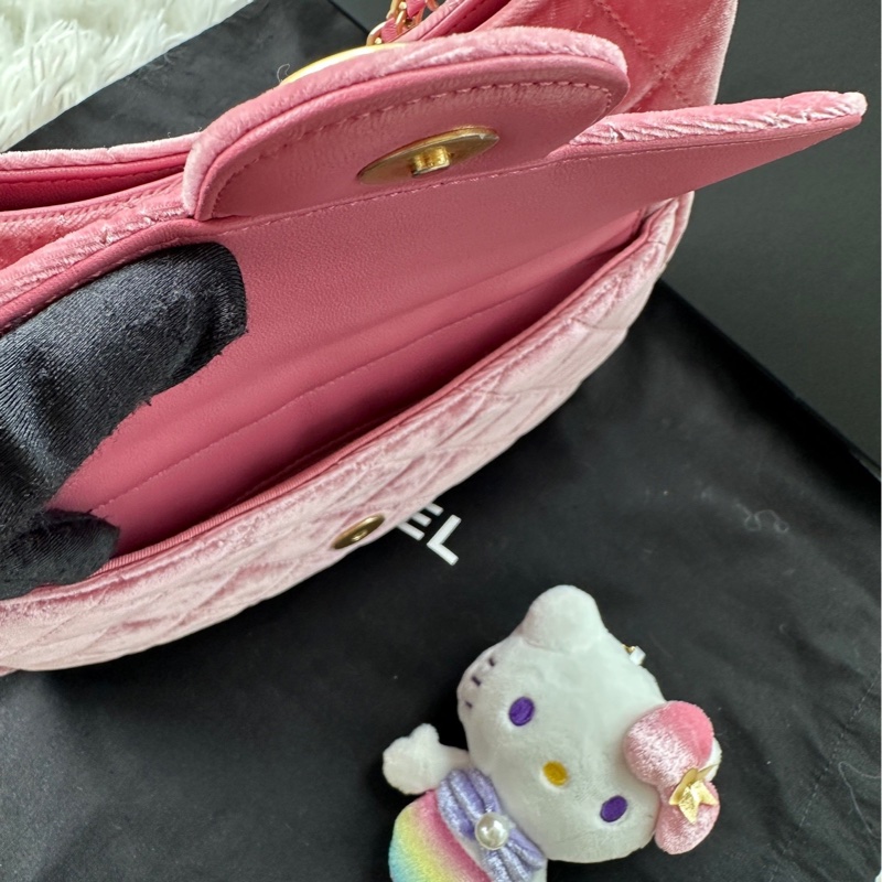 【配件:盒子 防塵袋 💕】Chanel 23b 天貓精靈 中號 金扣 玫瑰粉 粉色絲絨-6